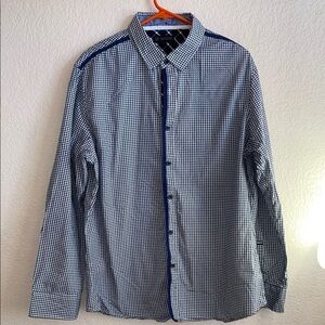 Blue and White Casual Button Down Shirt with Textured Fabric